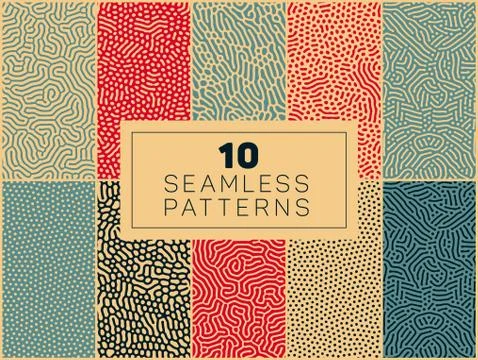 Set of Ten Vector Seamless Organic Rounded  Patterns Stockillustratie