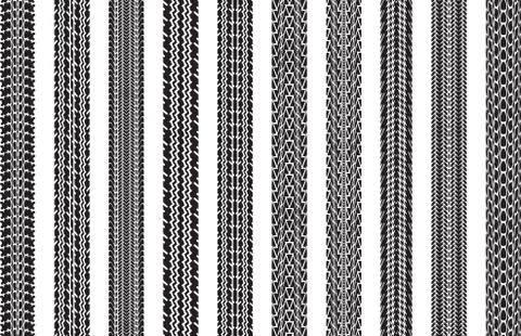 Set of ten vector traces of tires. Stock Illustration