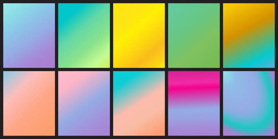 Set of ten vibrant abstract gradient backgrounds with smooth color transition Stock Illustration