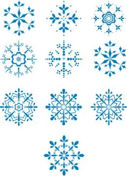 Set of ten winter snowflakes, vector illustration for Christmas design Stock Illustration