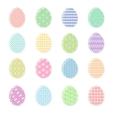 Set of tender color Easter eggs with white decor Illustrazione stock