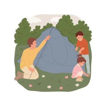 Set up a tent isolated cartoon vector illustration. Ilustración de archivo