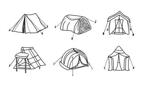 Set of tents for camping, Stock Illustration