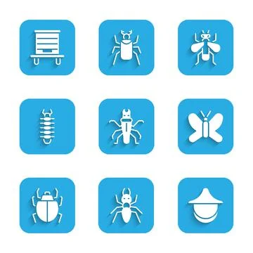 Set Termite, Ant, Beekeeper hat, Butterfly, Mite, Centipede, Insect and Hive for Illustration