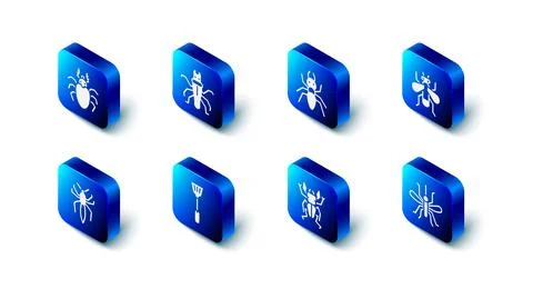 Set Termite, Ant, Insect fly, Mosquito, Beetle deer, Fly swatter, Spider and Stock Illustration