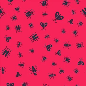 Set Termite, Beetle bug, and Butterfly on seamless pattern. Vector Illustrazione stock