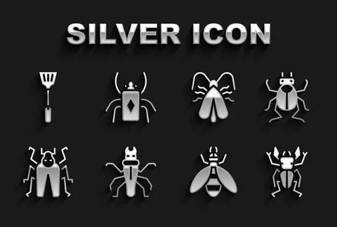 Set Termite, Beetle bug, deer, Clothes moth, Fly swatter and icon. Vector Stock Illustration