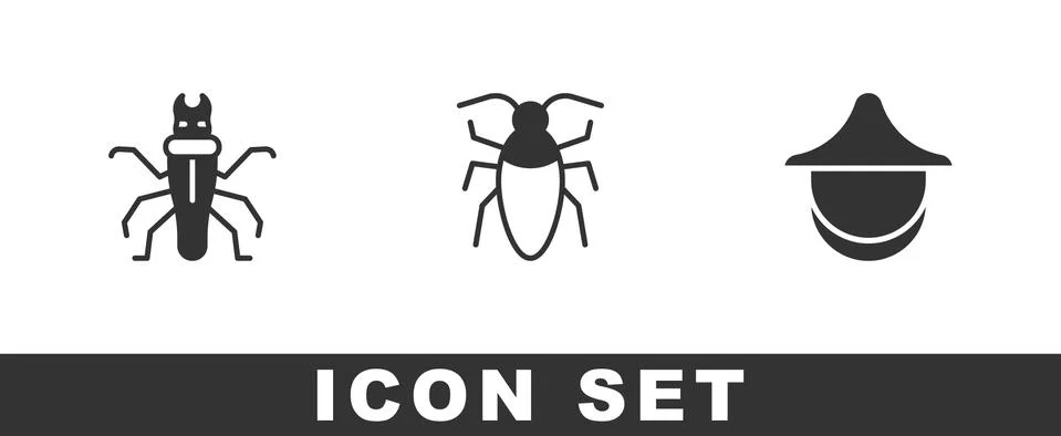 Set Termite, Cockroach and Beekeeper hat icon. Vector Stock Illustration