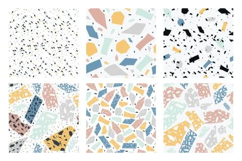 Set of terrazzo abstract texture of marble seamless patterns vector illustrat Stock Illustration