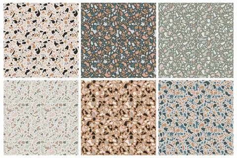 Set of terrazzo background textures. Vector seamless patterns. Natural stone Illustrazione stock
