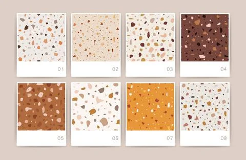 Set of terrazzo seamless patterns. Granite stone texture. Abstract backgrounds Stock Illustration