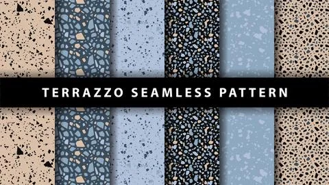 Set of terrazzo seamless patterns. Terrazzo floor pattern. Terrazzo seamles.. Stock Illustration