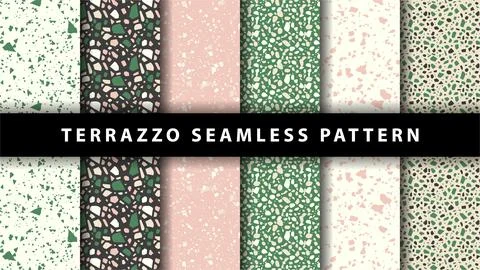 Set of terrazzo seamless patterns. Terrazzo floor pattern. Terrazzo seamles.. Stock Illustration