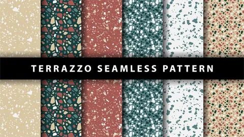 Set of terrazzo seamless patterns. Terrazzo floor pattern. Terrazzo seamles.. Stock Illustration