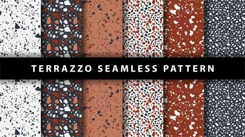 Set of terrazzo seamless patterns. Terrazzo floor pattern. Terrazzo seamles.. Stock Illustration