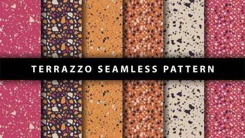 Set of terrazzo seamless patterns. Terrazzo floor pattern. Terrazzo seamles.. Stock Illustration