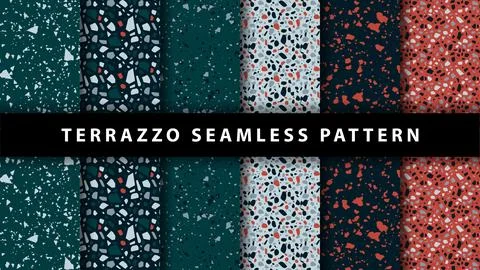 Set of terrazzo seamless patterns. Terrazzo floor pattern. Terrazzo seamles.. Stock Illustration