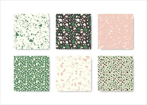 Set of terrazzo seamless patterns. Terrazzo floor pattern. Terrazzo seamles.. Stock Illustration