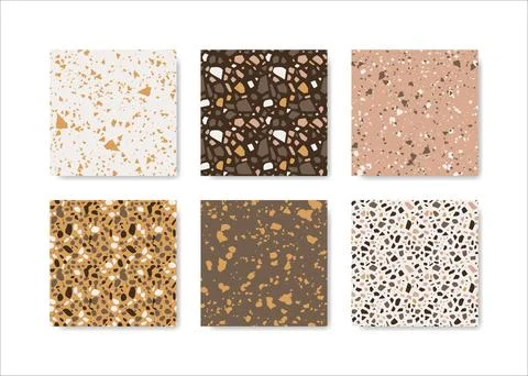 Set of terrazzo seamless patterns. Terrazzo floor pattern. Terrazzo seamles.. Stock Illustration