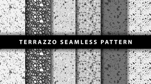 Set of terrazzo seamless patterns. Terrazzo floor pattern. Terrazzo seamles.. Stock Illustration