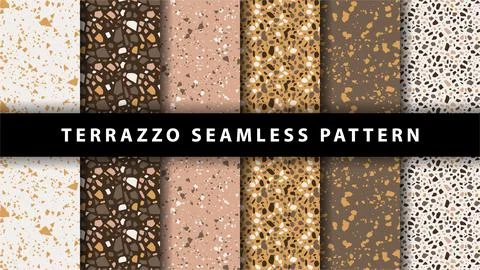 Set of terrazzo seamless patterns. Terrazzo floor pattern. Terrazzo seamles.. Stock Illustration