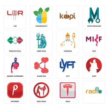 Set of, tesla, pinterest, lyft, generic superhero, hanuman, made in italia, l Free Stock Illustration
