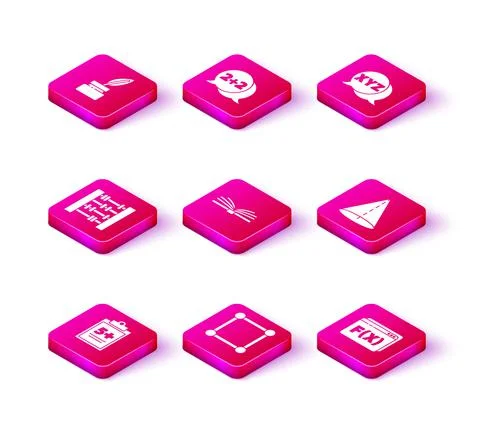 Set Test or exam sheet, Geometric figure Square, Abacus, Open book, Function Stock Illustration