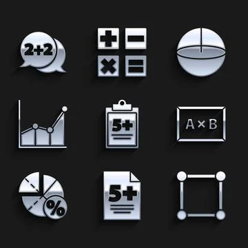 Set Test or exam sheet, Geometric figure Square, Chalkboard, Graph, schedule イラスト素材