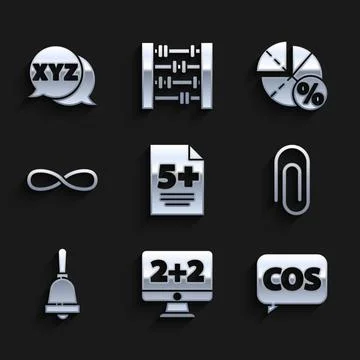 Set Test or exam sheet, Equation solution, Mathematics function cosine, Paper Illustrazione stock