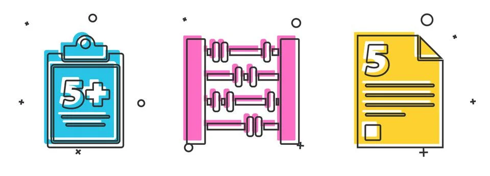 Set Test or exam sheet, Abacus and Test or exam sheet icon. Vector Illustrazione stock