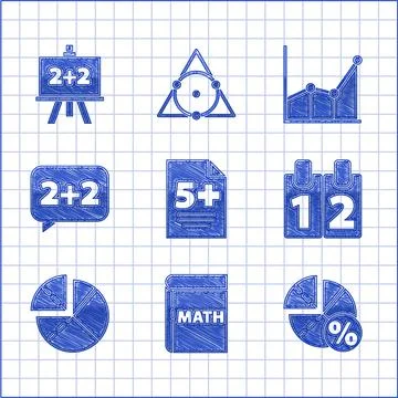 Set Test or exam sheet, Book with word mathematics, Graph, schedule, chart Stock Illustration