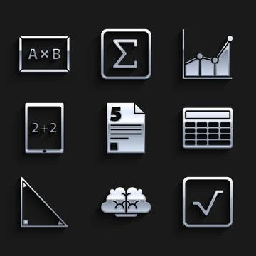 Set Test or exam sheet, Human brain, Square root, Calculator, Triangle math Illustrazione stock