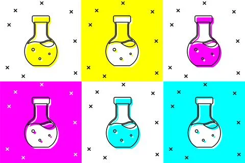 Set Test tube and flask chemical laboratory test icon isolated on color bac.. Illustrazione stock