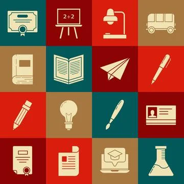 Set Test tube and flask chemical laboratory, Identification badge, Pen, Tab.. Stock Illustration