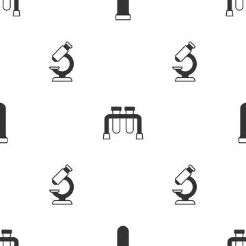 Set Test tube, and Microscope on seamless pattern. Vector Stock Illustration