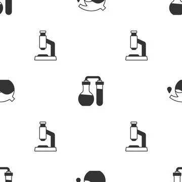 Set Test tube, and Microscope on seamless pattern. Vector Stockillustratie