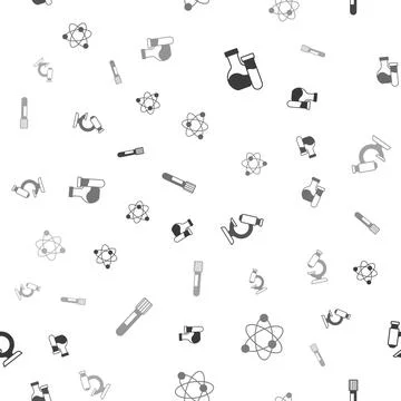 Set Test tube, Atom, Microscope and on seamless pattern. Vector 库存插图