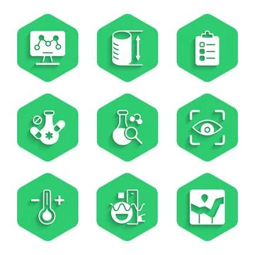 Set Test tube, Basic geometric shapes, Graph chart infographic, Eye scan, T.. Stock Illustration
