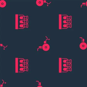 Set Test tube with blood and Wheelchair on seamless pattern. Vector Stock Illustration