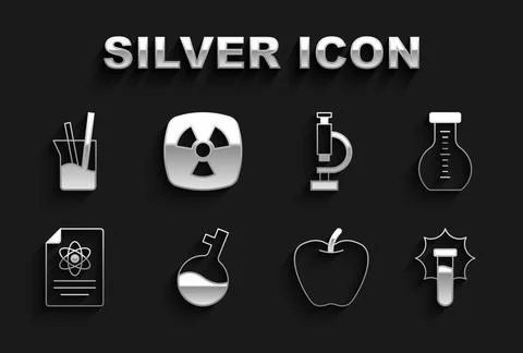 Set Test tube, Explosion in the flask, Apple, Chemistry report, Microscope 스톡 일러스트