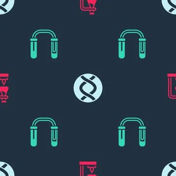 Set Test tube flask on fire, DNA symbol and and on seamless pattern. Vector イラスト素材