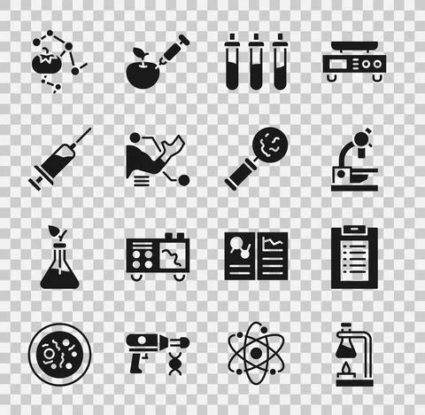 Set Test tube flask on fire, Clinical record, Microscope, Reagent bottle イラスト素材