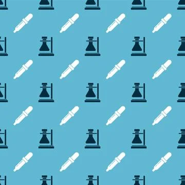 Set Test tube flask on stand and Pipette on seamless pattern. Vector イラスト素材