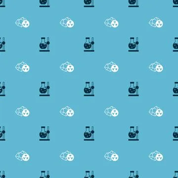 Set Test tube flask on stand and Radioactive on seamless pattern. Vector Illustrazione stock