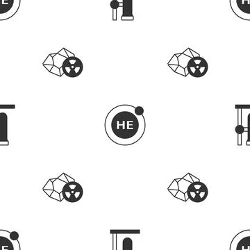 Set Test tube flask on stand, Helium and Radioactive on seamless pattern. Vector Stock Illustration