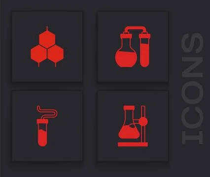 Set Test tube flask on stand, Chemical formula,  and  icon. Vector Stock Illustration
