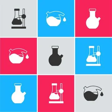 Set Test tube flask on stand,  and  icon. Vector Stock Illustration