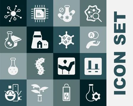 Set Test tube Graph chart infographic Atom Medicine pill Power station plant  Stock Illustration