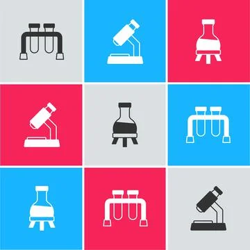 Set Test tube, Microscope and icon. Vector 스톡 일러스트