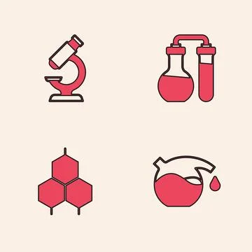 Set Test tube, Microscope,  and Chemical formula icon. Vector 스톡 일러스트